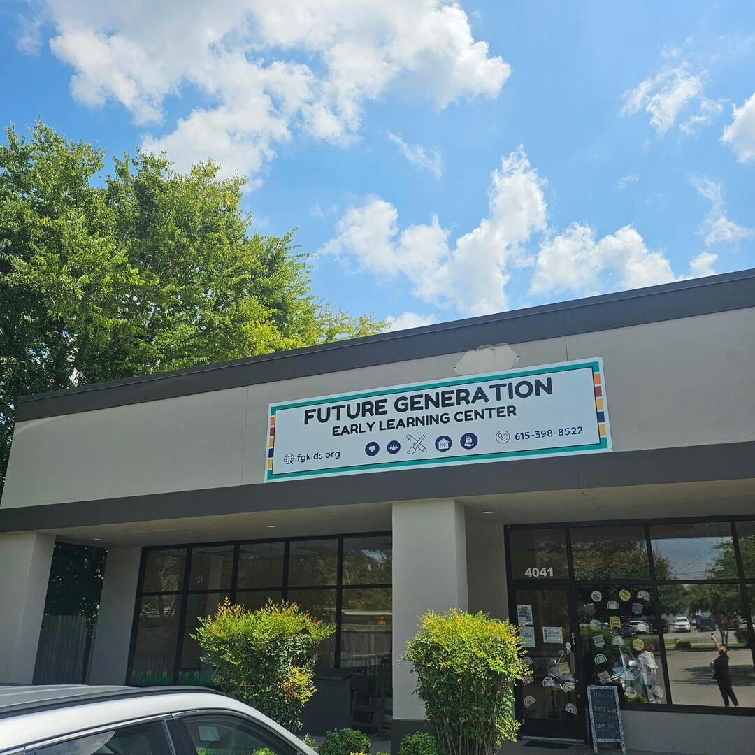 Sign for Future Generation Early Learning Center on a building facade