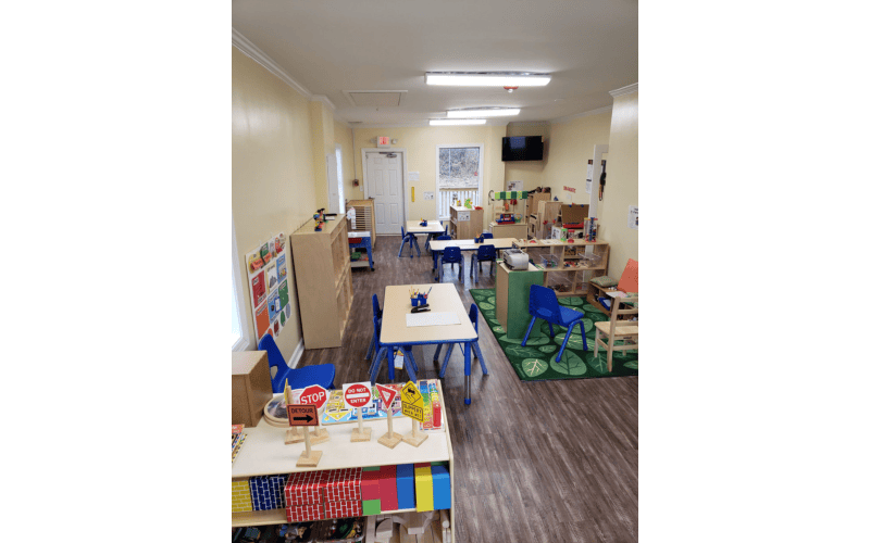 Classroom with small tables and chairs