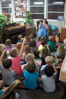 Adult reading to children in a classroom