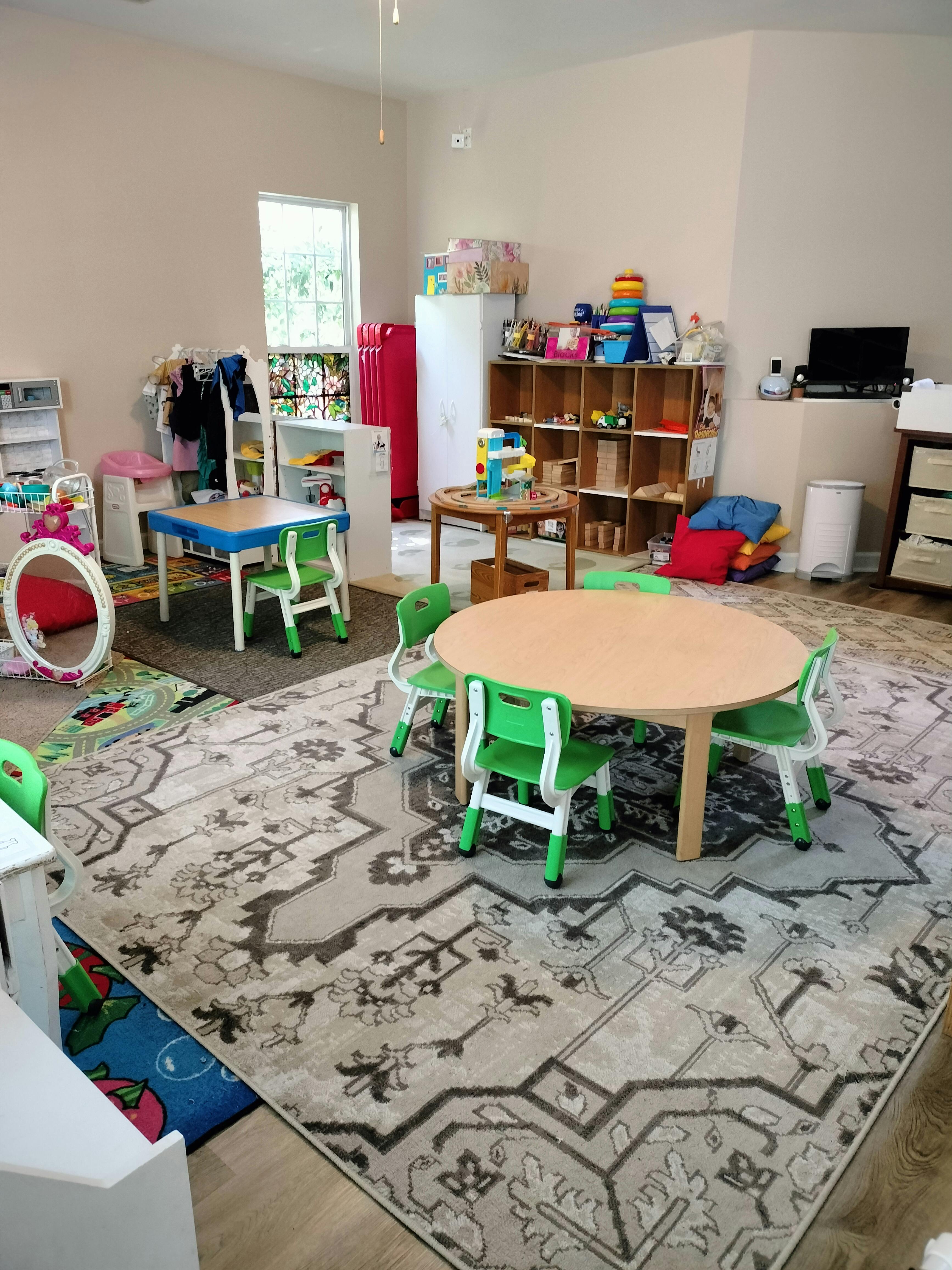 Classroom with small tables and chairs