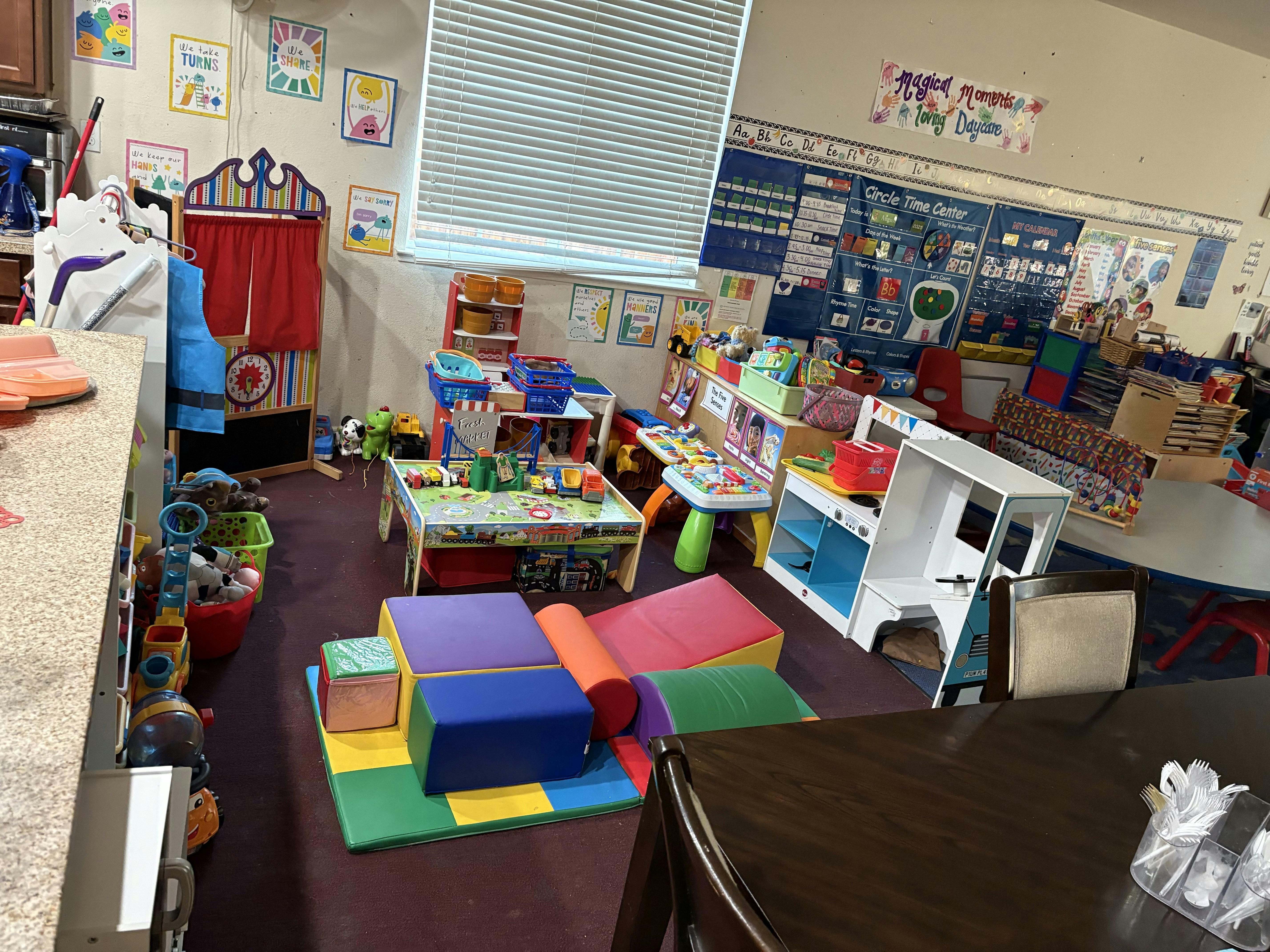 Colorful playroom with various children's toys and educational decor