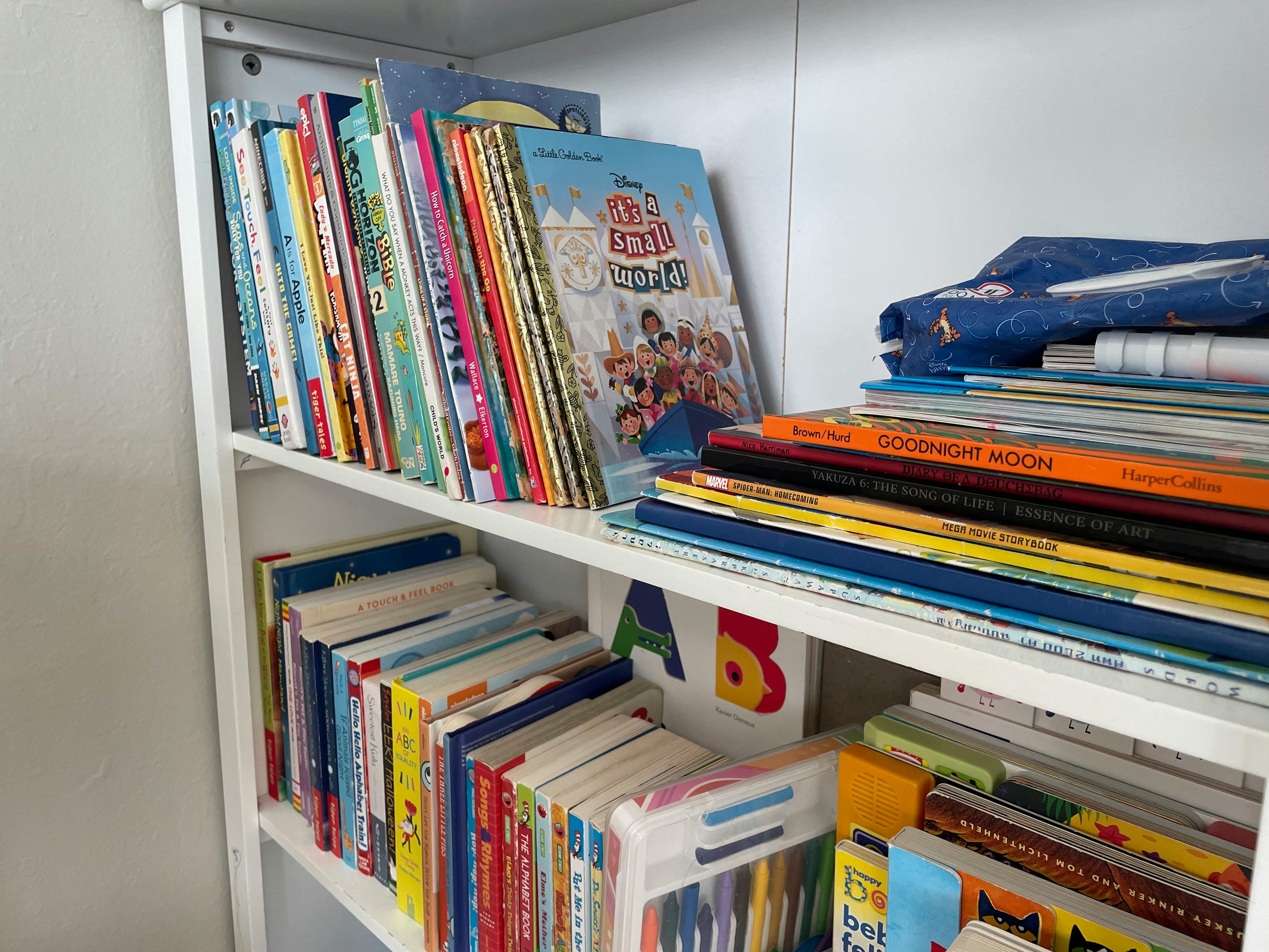 Books on a white bookshelf