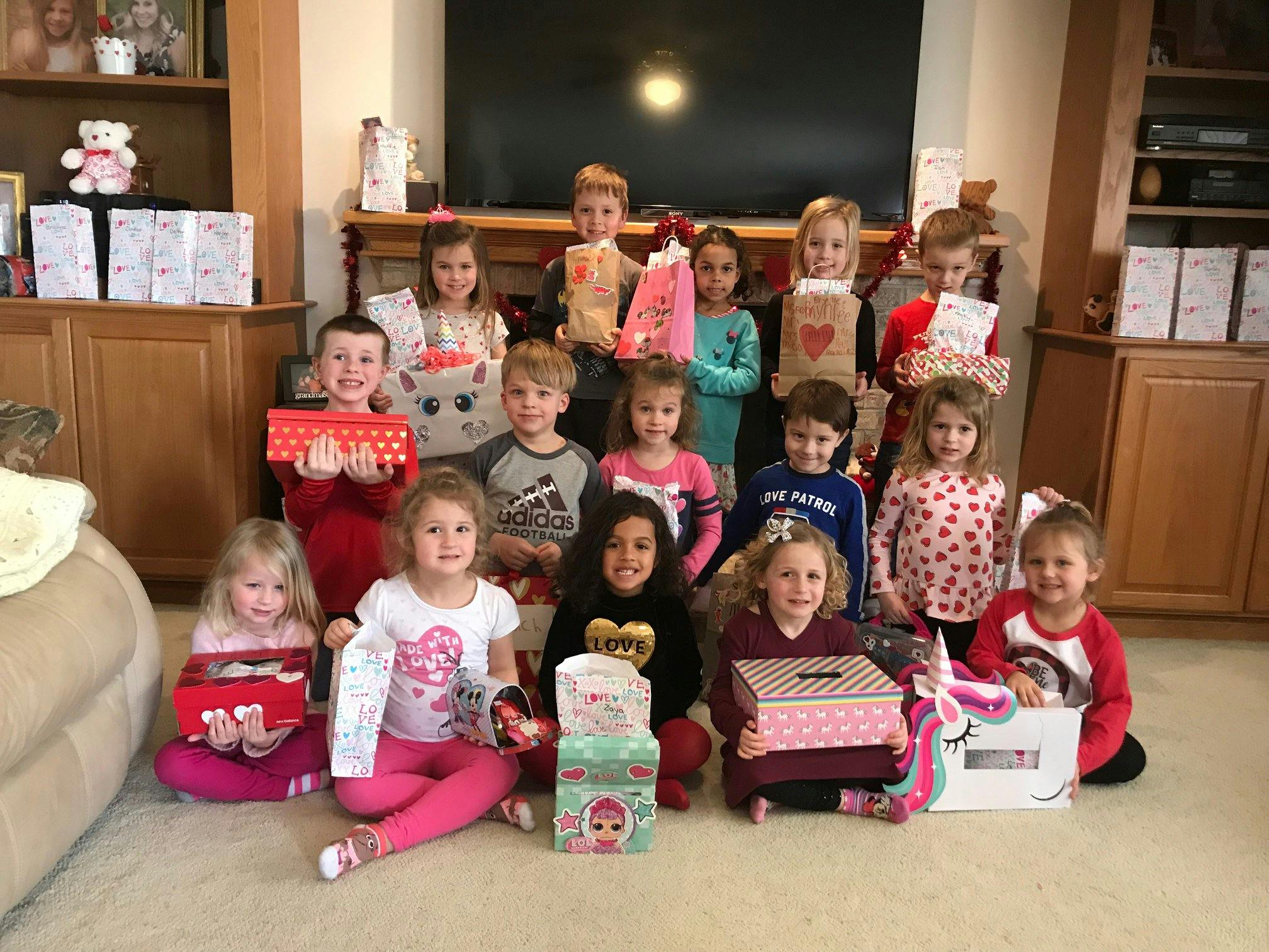 Group of children holding gifts
