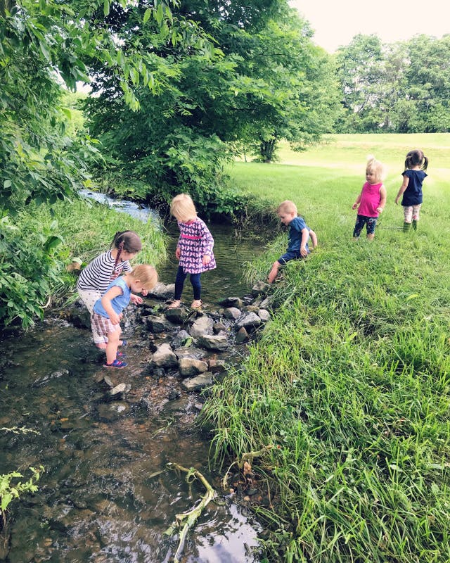 Children playing in a shallow stream
