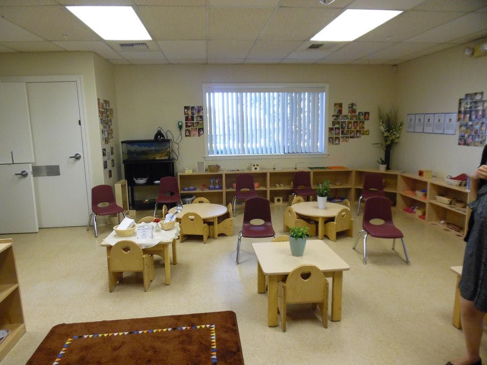 Classroom with small tables and chairs