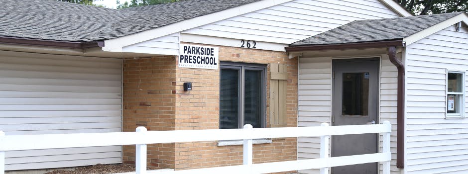 Parkside Preschool building exterior with sign