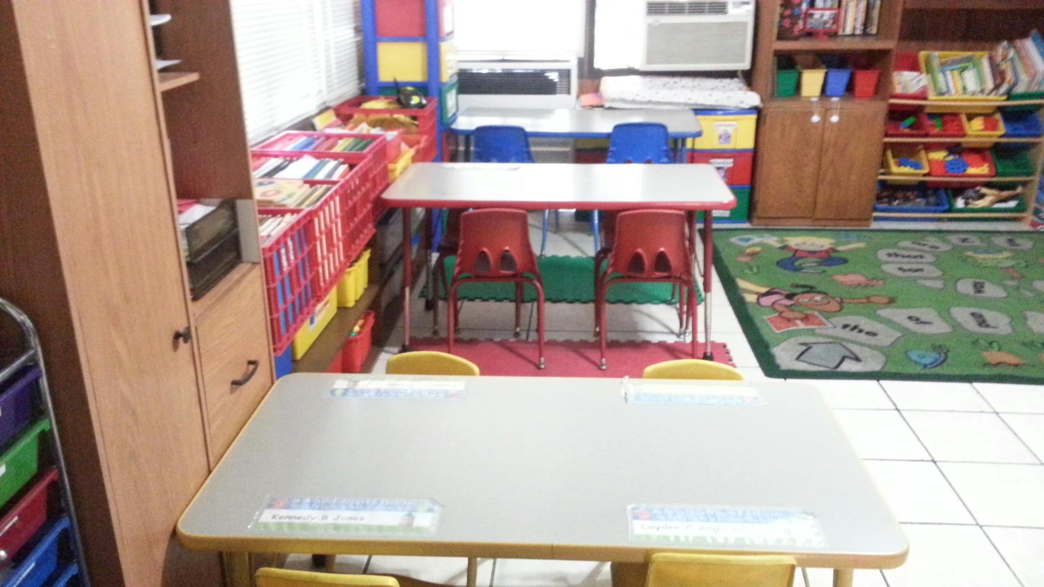 Classroom with small tables and chairs
