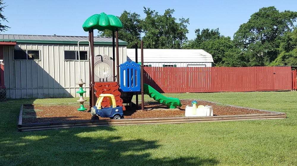 Playground with slides and climbing structure