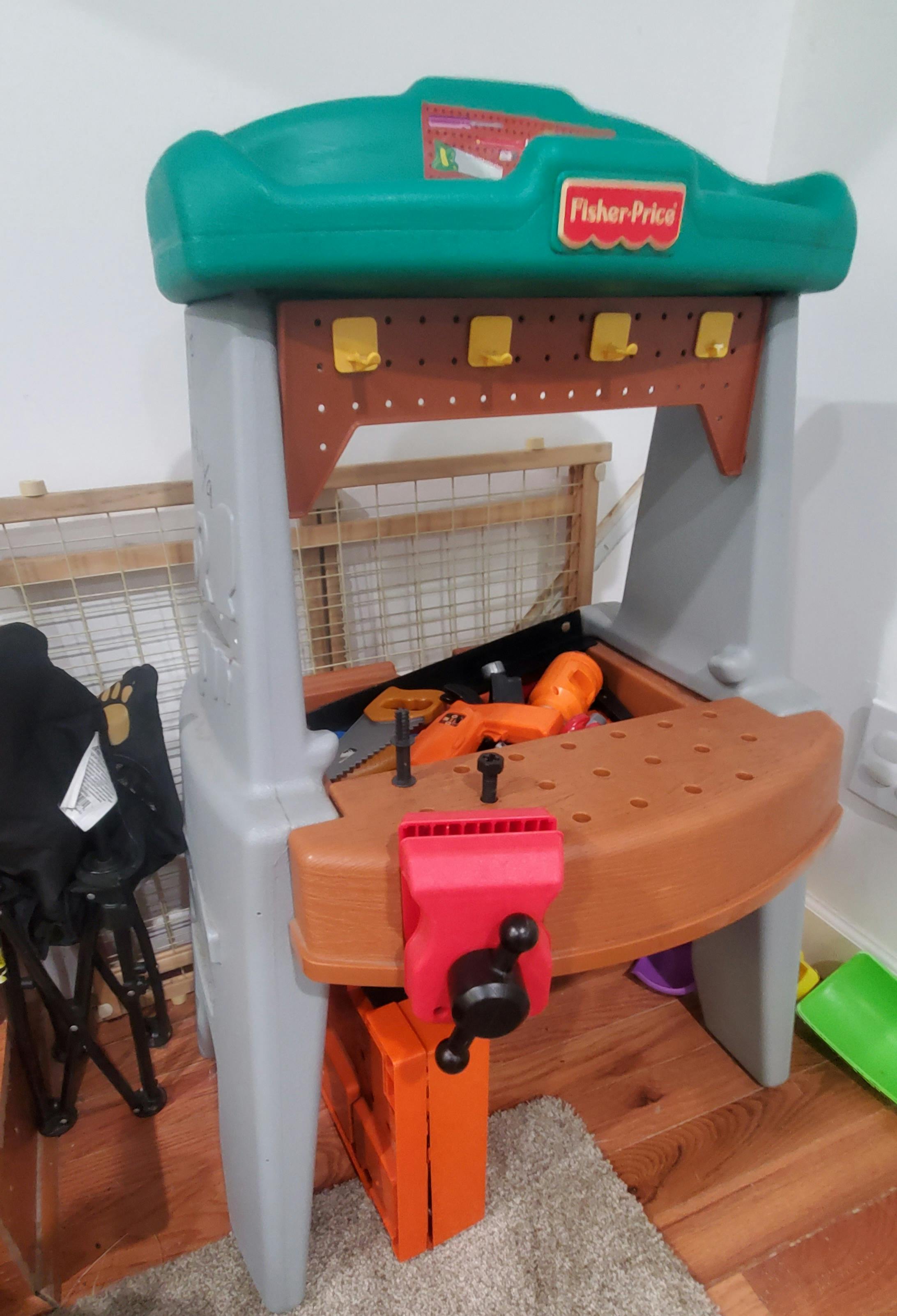 Fisher-Price toy workbench with tools