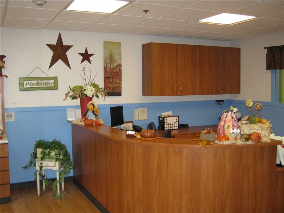Reception desk with fall decorations