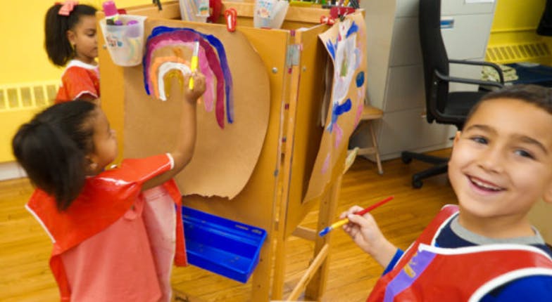 Children painting at an easel