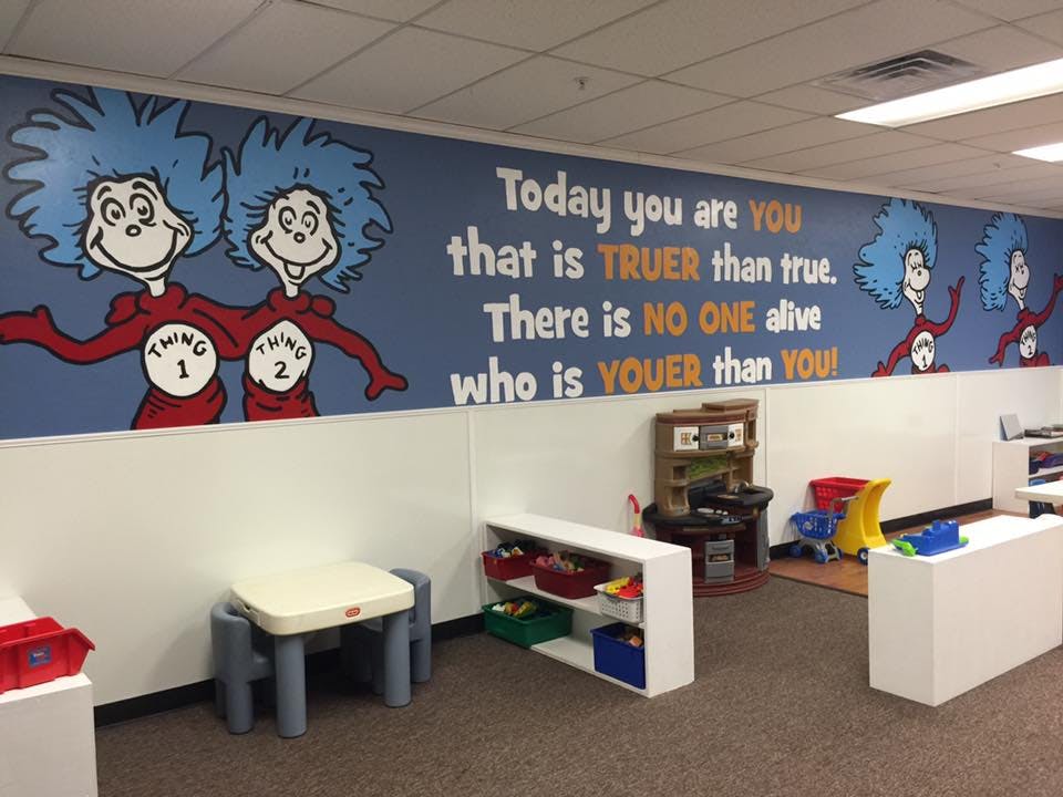 Dr. Seuss mural with Thing 1 and Thing 2 and inspirational quote