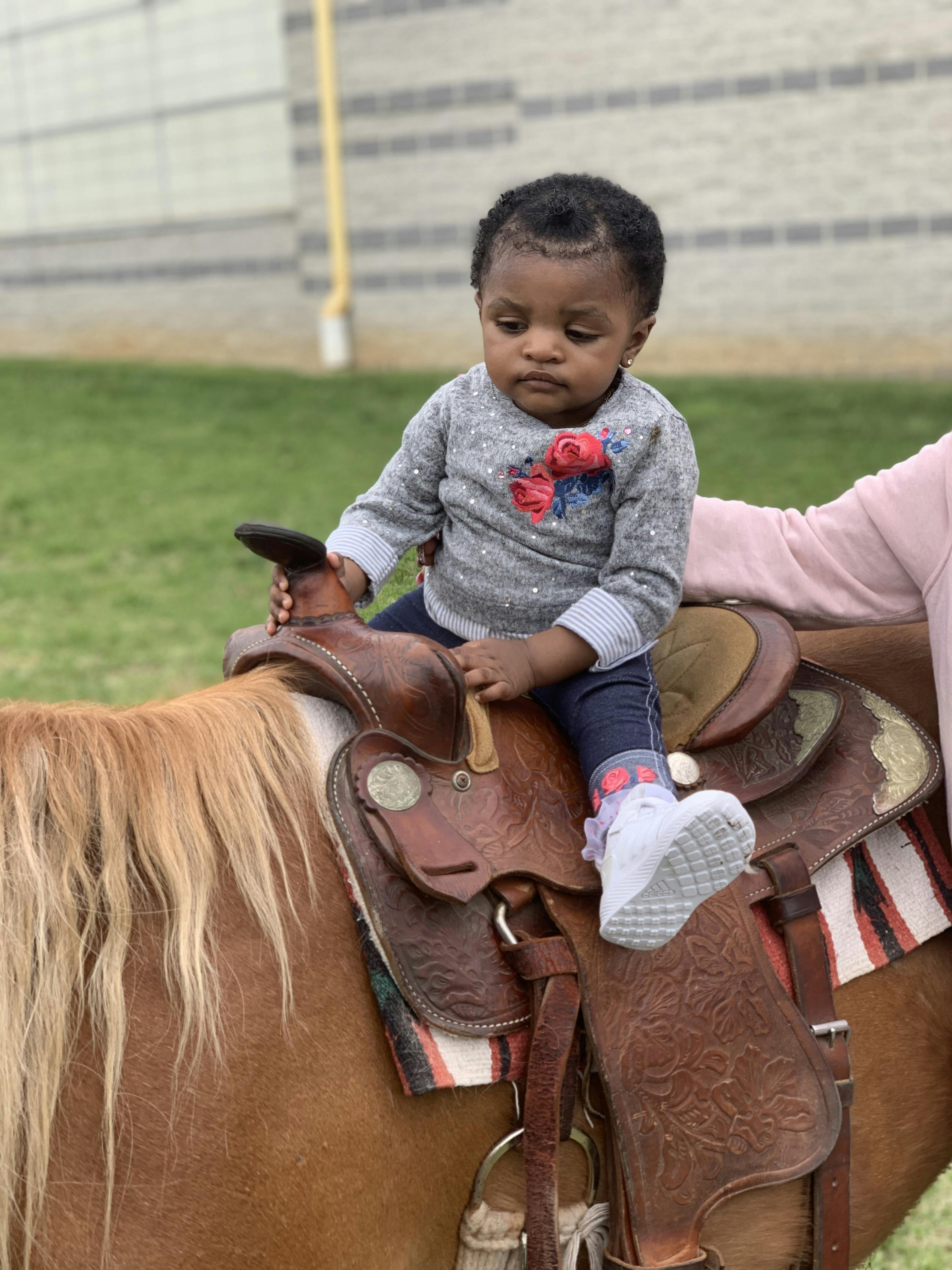 Child on a pony with a saddle