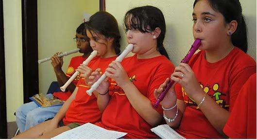 Children playing recorders