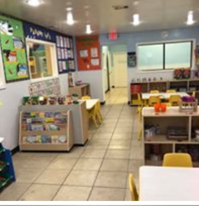 Classroom with small tables and chairs