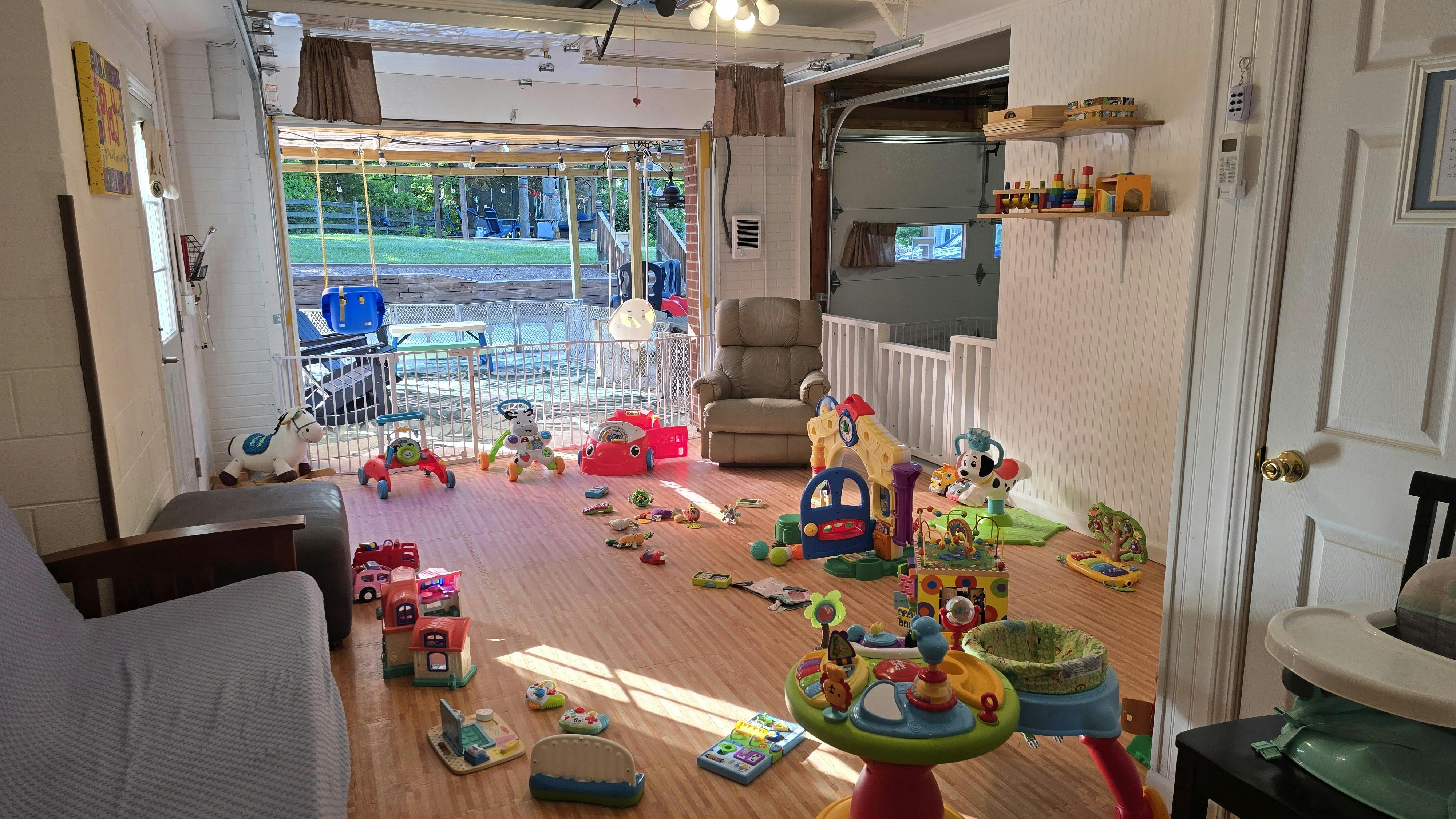 A playroom filled with various colorful toys for children