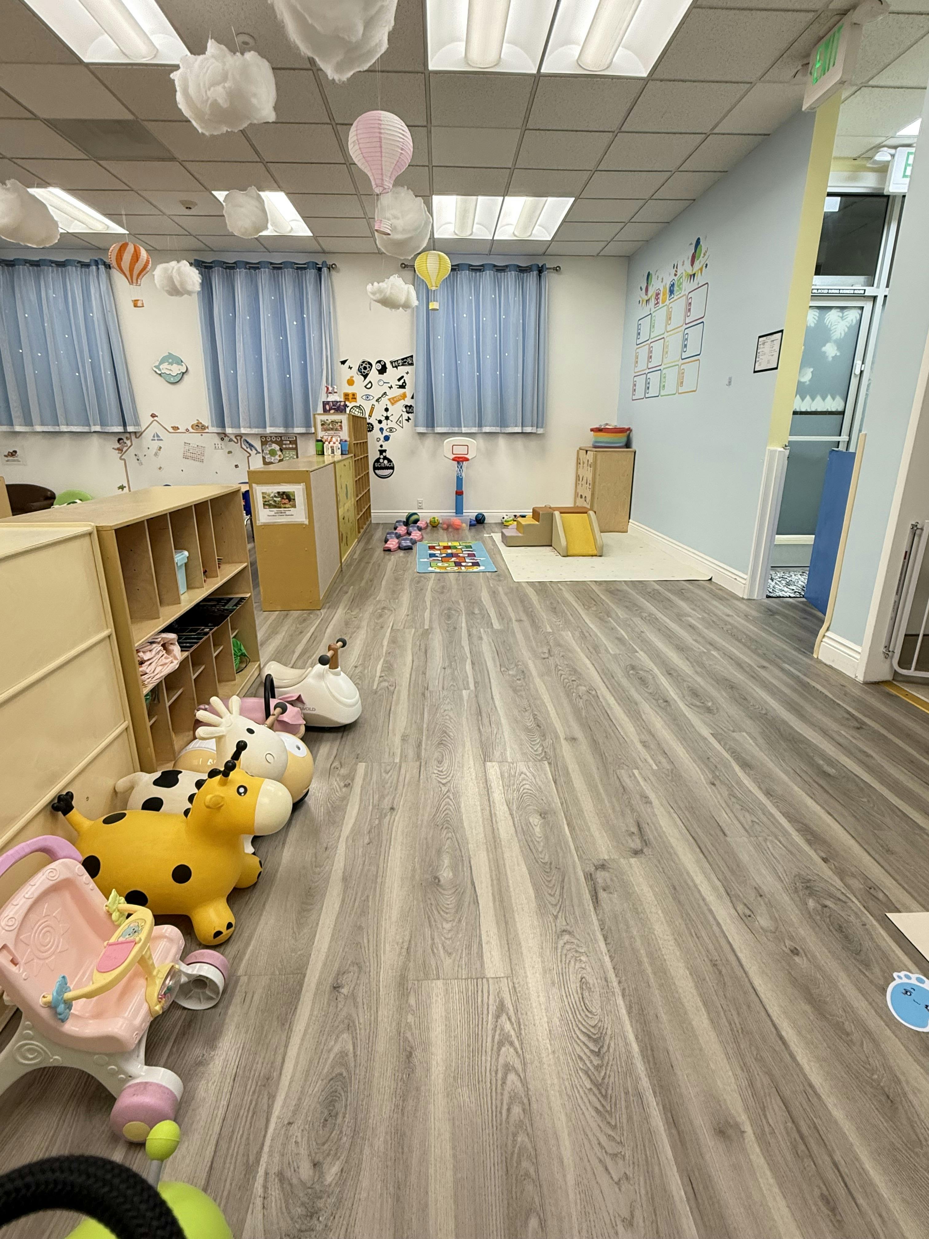 Empty classroom with toys and furniture