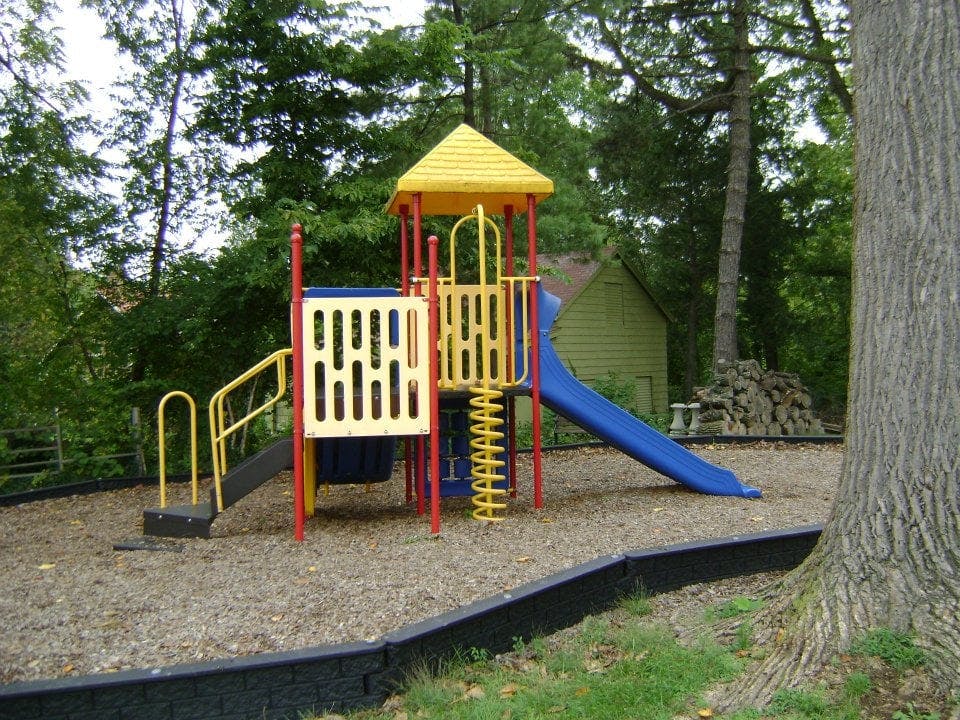 Playground with yellow and blue slides
