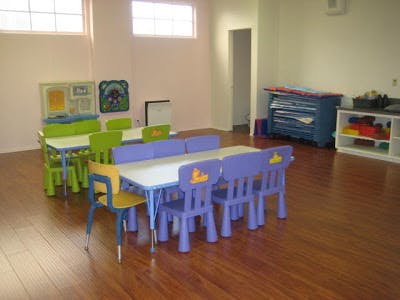 Classroom with small tables and chairs