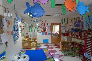 Classroom with colorful decorations and children's artwork