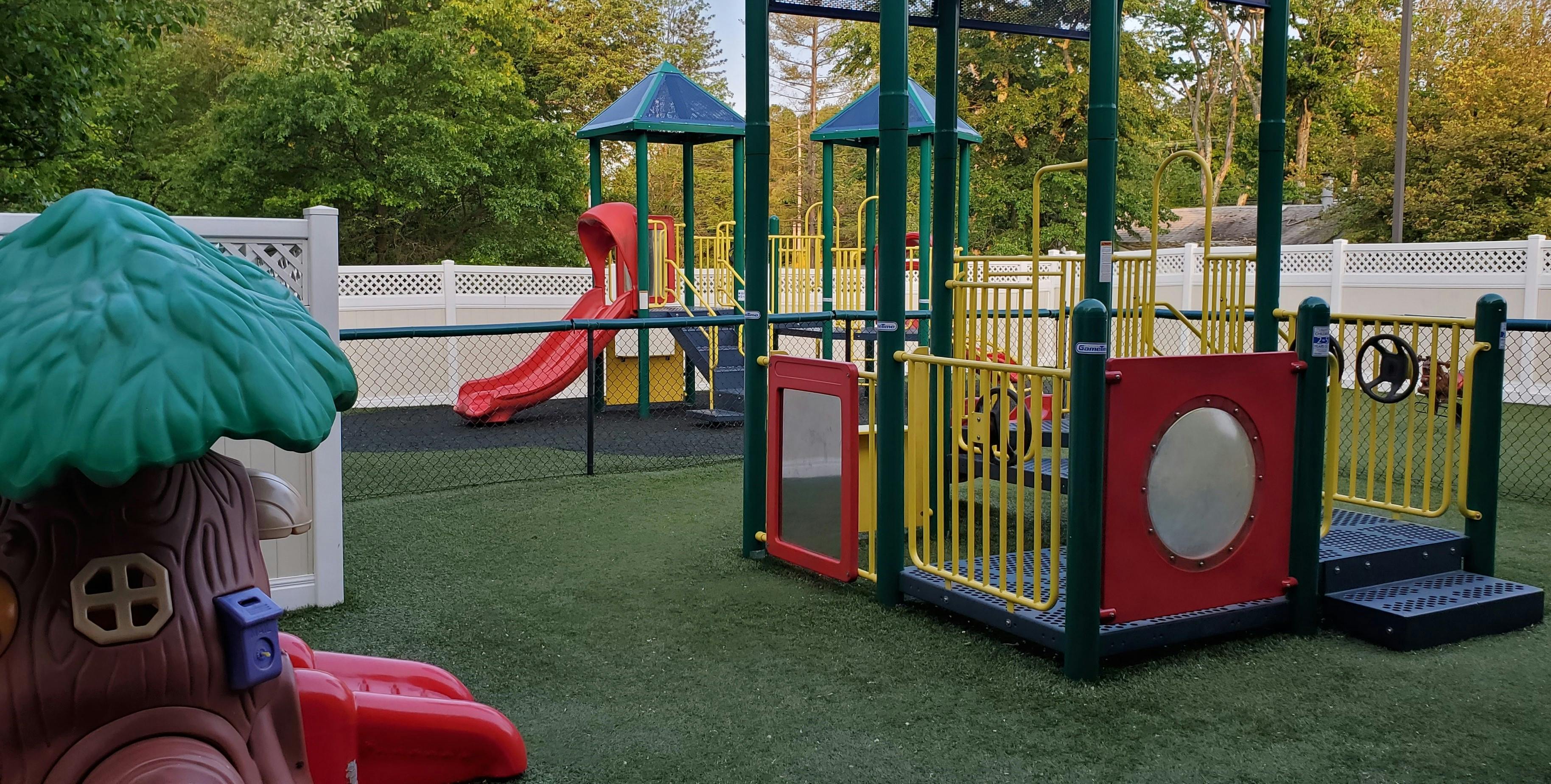 Playground with slides and climbing structures