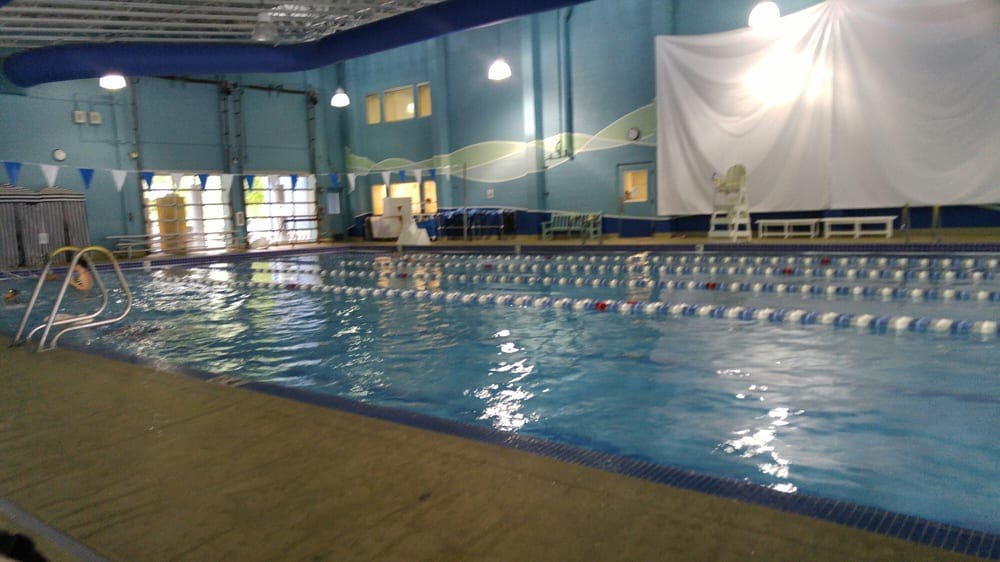 Indoor swimming pool with lane lines