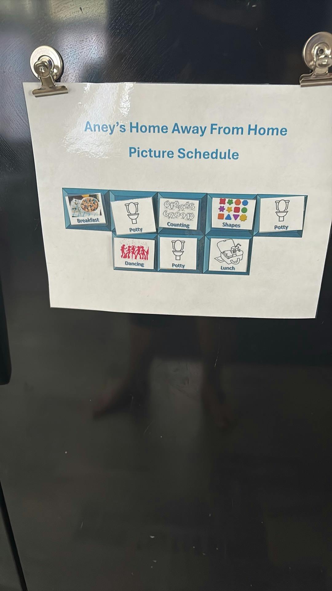 Aney's Home Away From Home Picture Schedule with daily activities