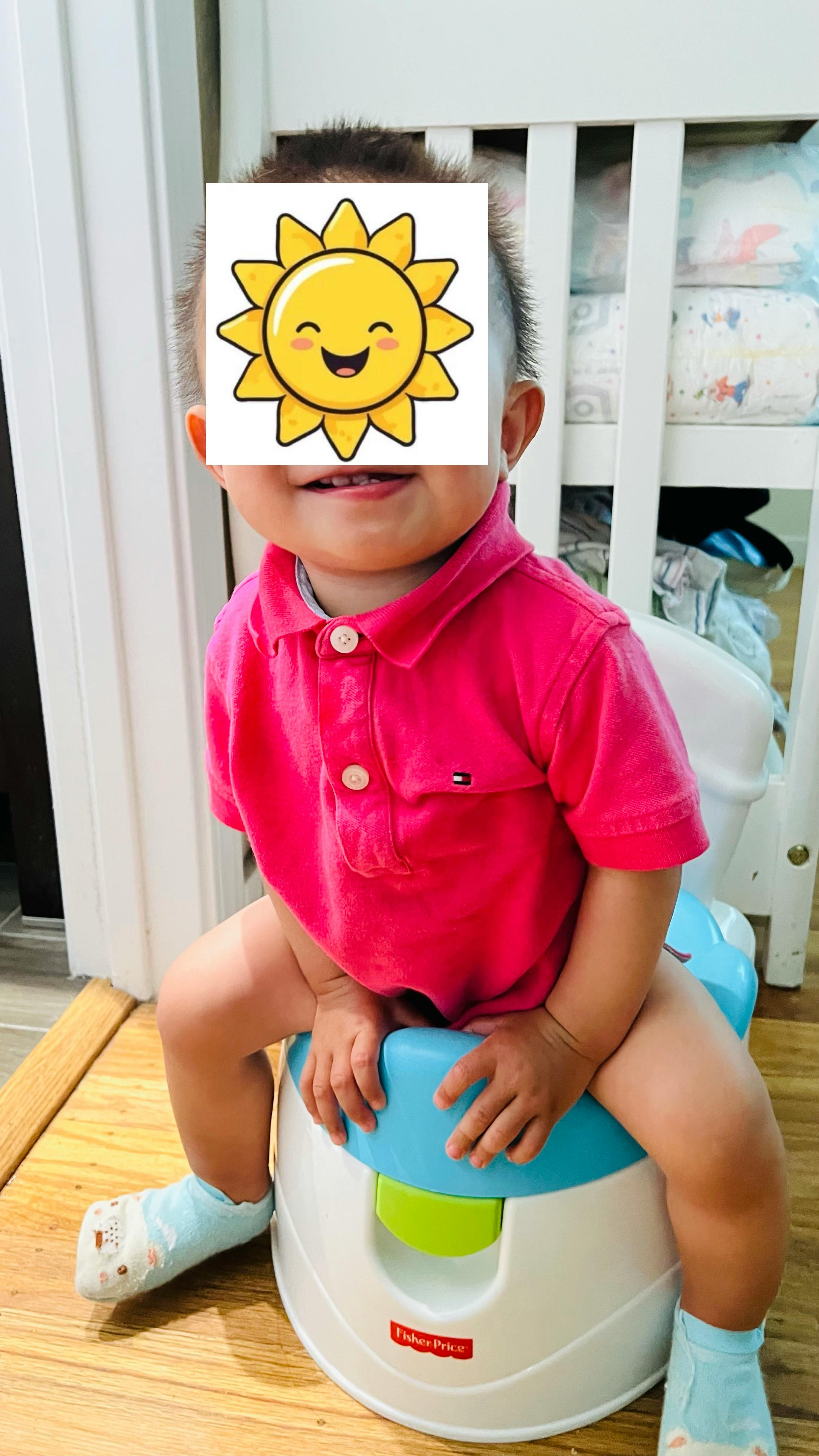 A small child sitting on a training potty
