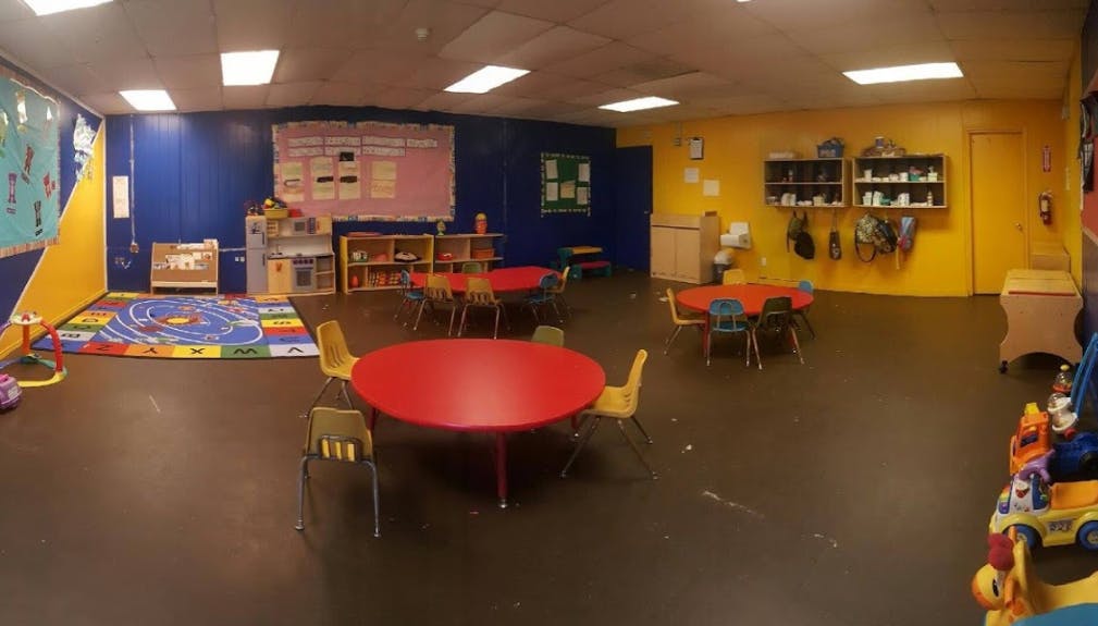 Classroom with small tables and chairs