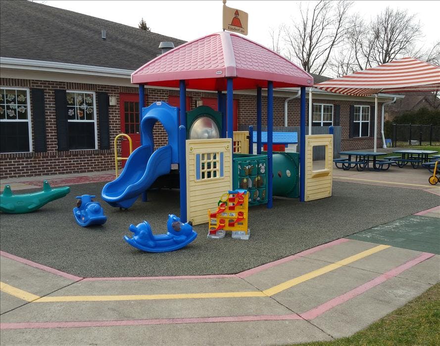 Colorful outdoor playground with slides and climbing structures