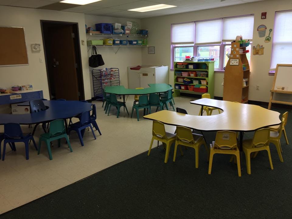 Classroom with small tables and chairs