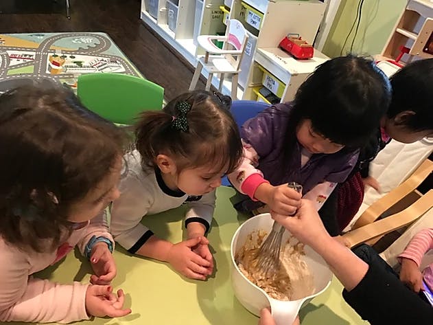 Children mixing ingredients in a bowl