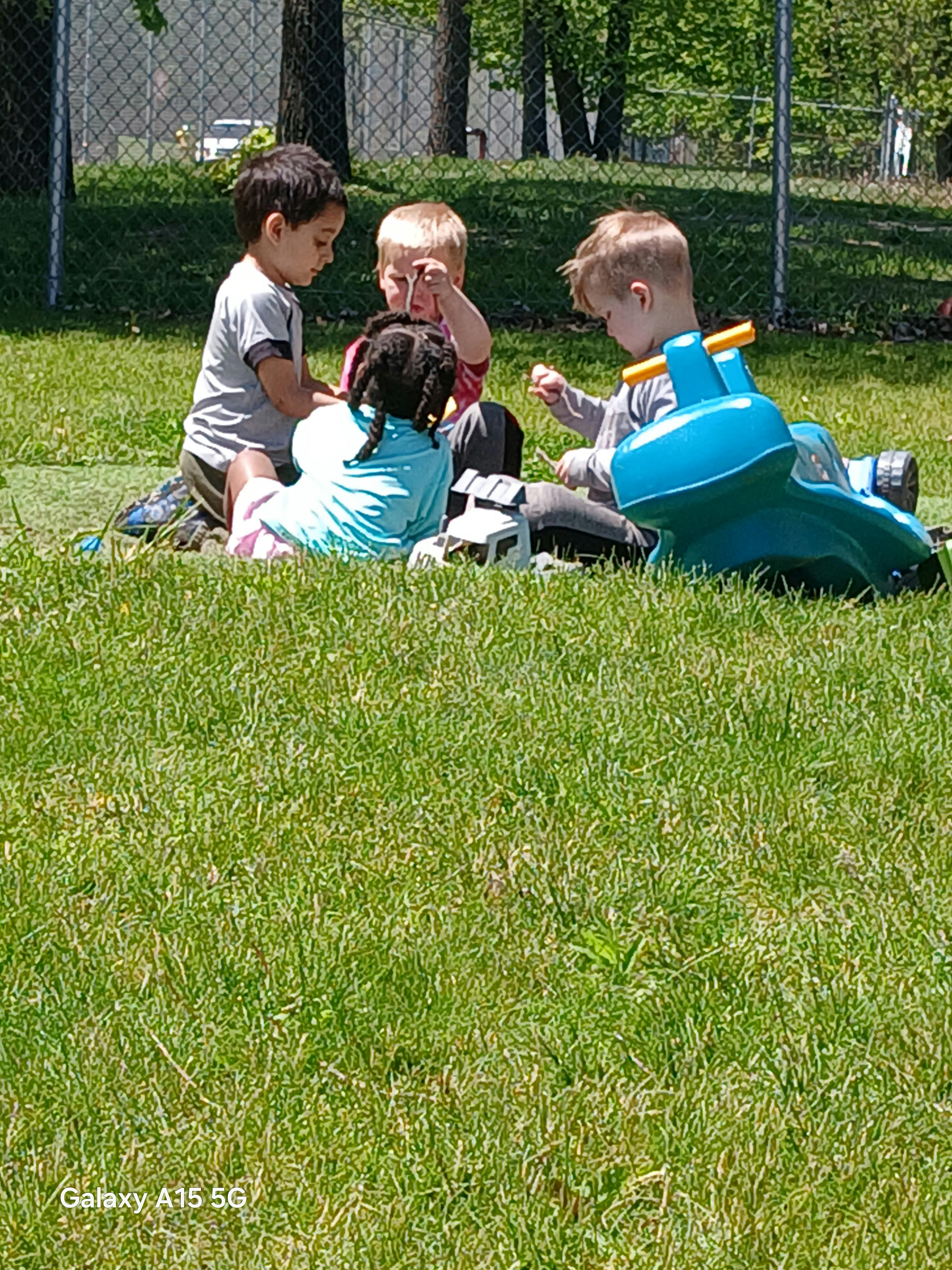 multiple children sitting in grass