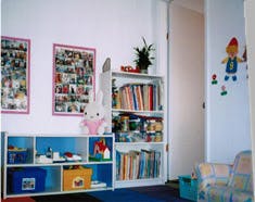 Bookshelves and storage units in a room