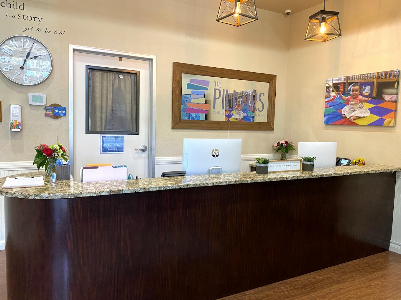 Reception desk at The Pillars Christian Learning Center