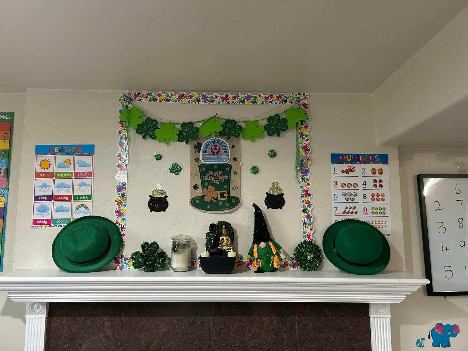 St. Patrick's Day decorations on a mantel