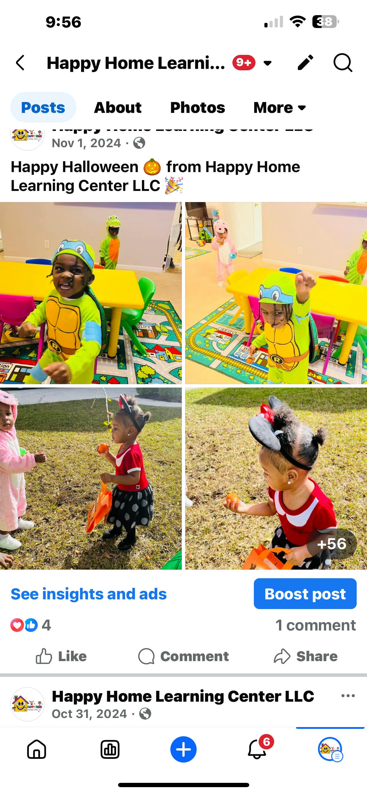 Four images of children in costumes, two indoors and two outdoors