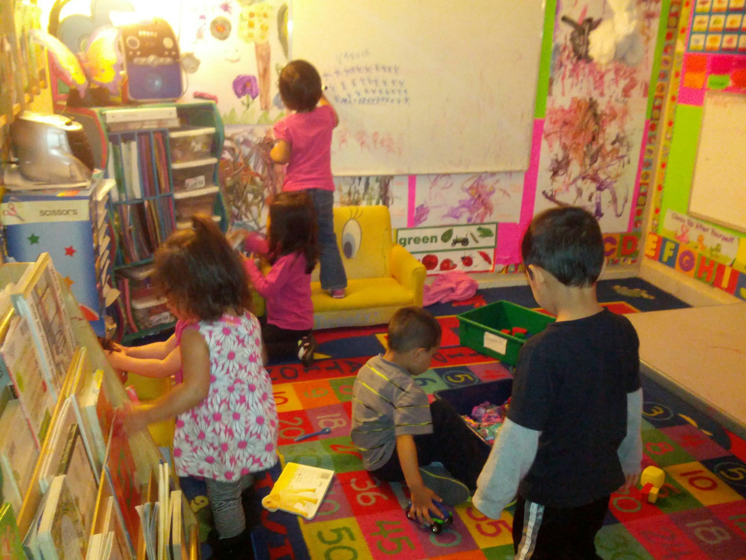 Children playing in a classroom