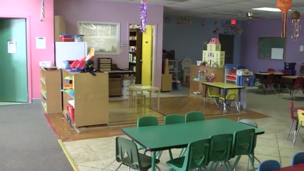 Classroom with small tables and chairs