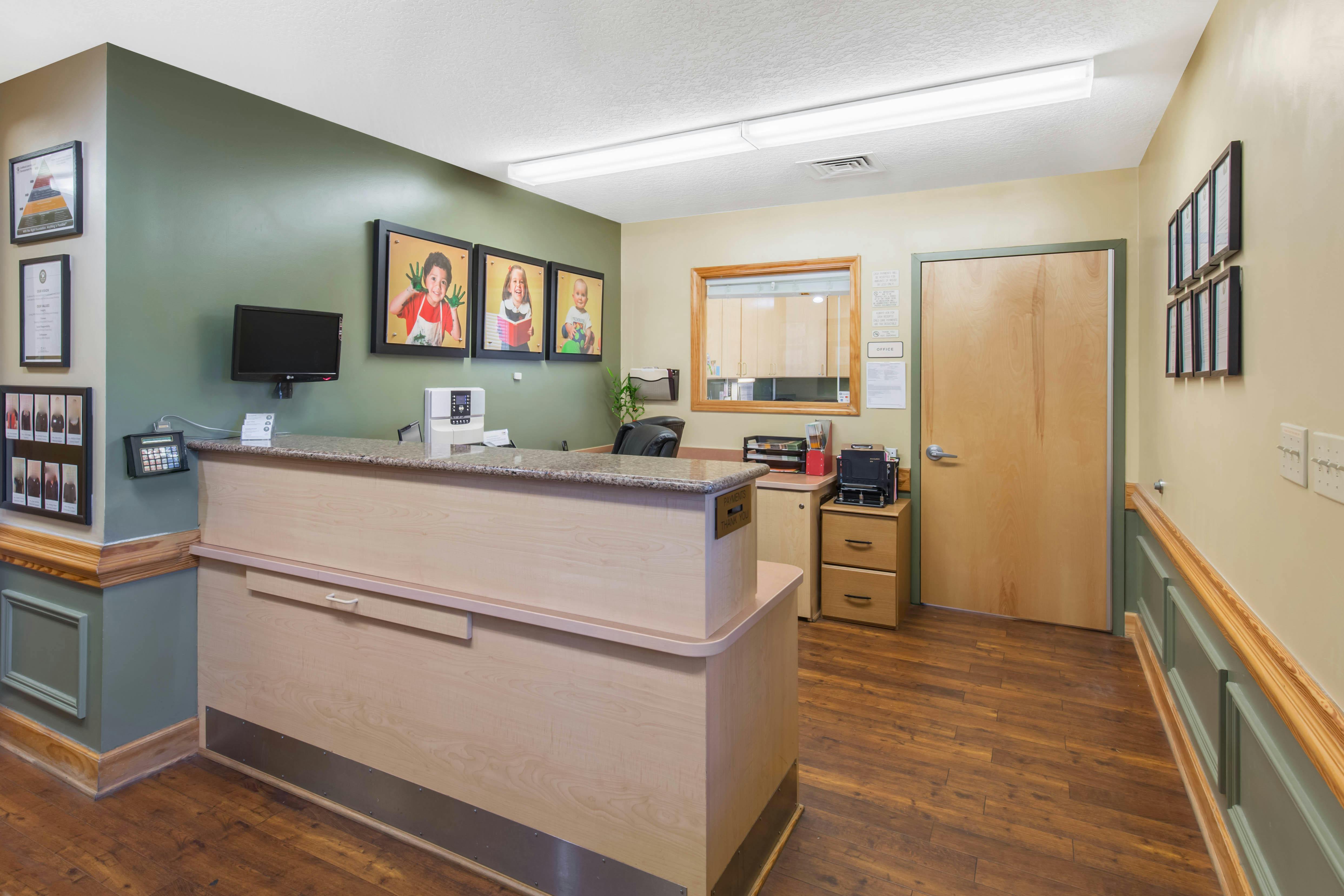 Reception desk in an office or clinic waiting area