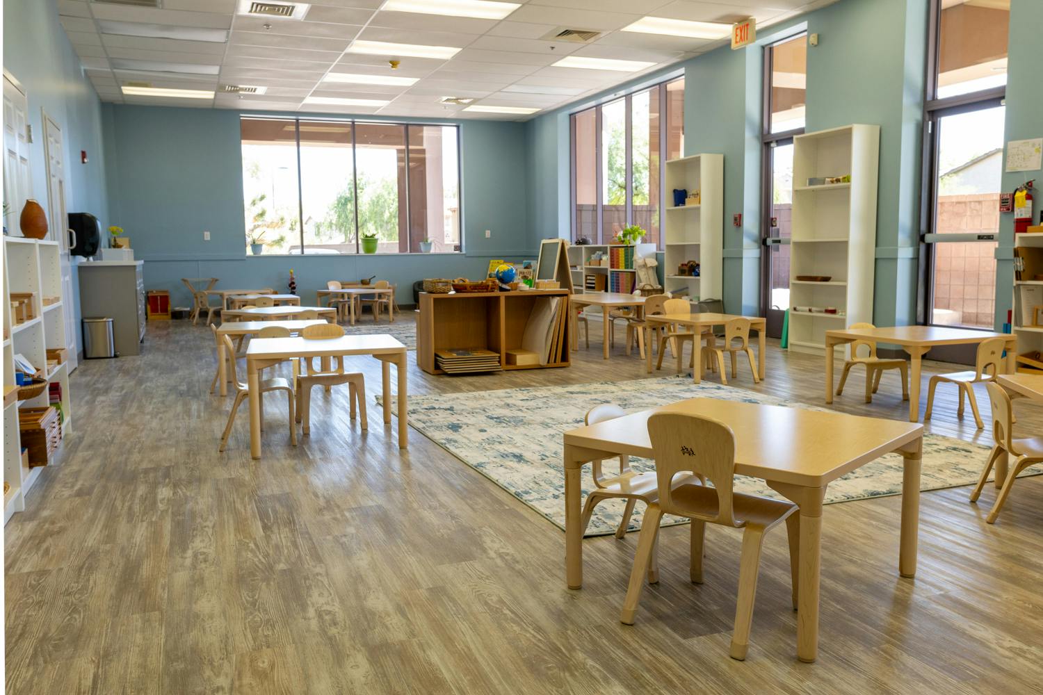 Classroom with small tables and chairs