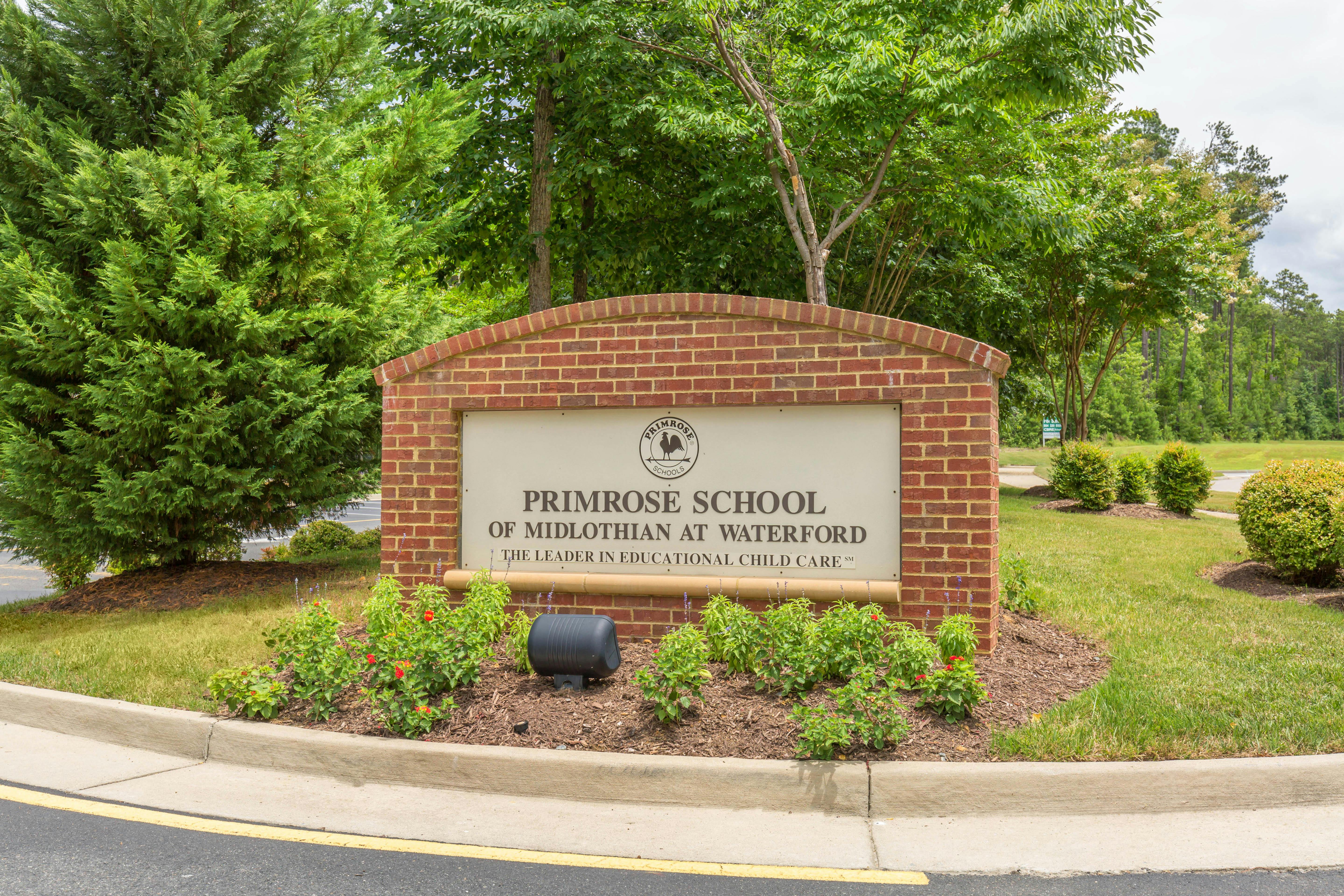 Brick sign for Primrose School of Midlothian at Waterford