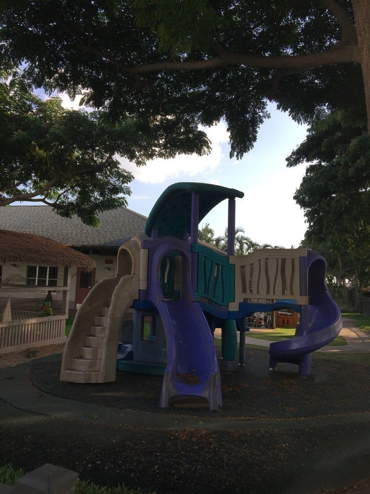 Playground structure with slides and climbing areas