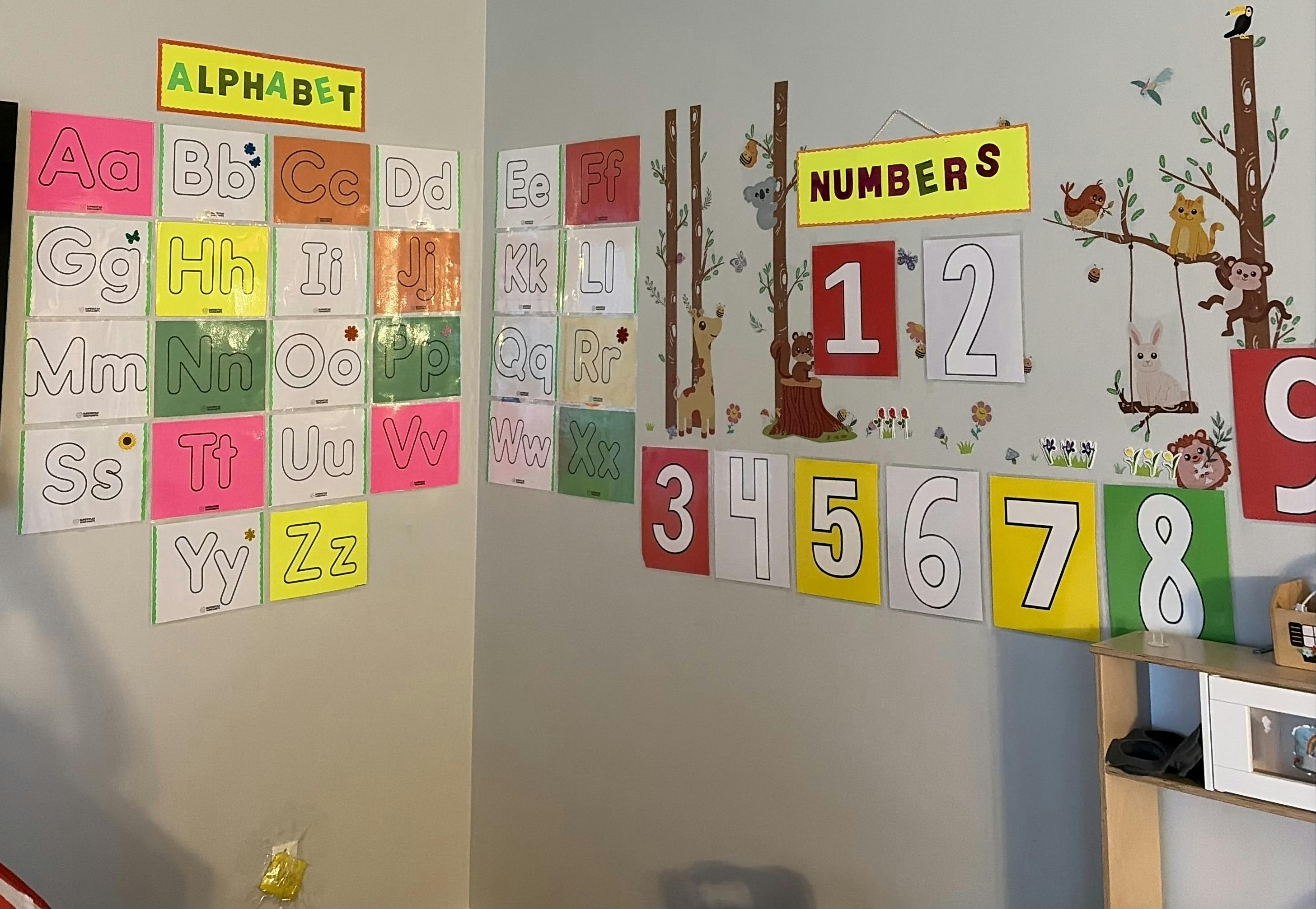 Alphabet and numbers displayed on a wall