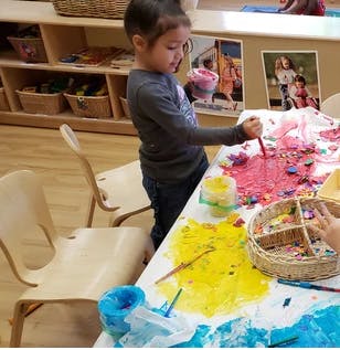 Child painting at a table
