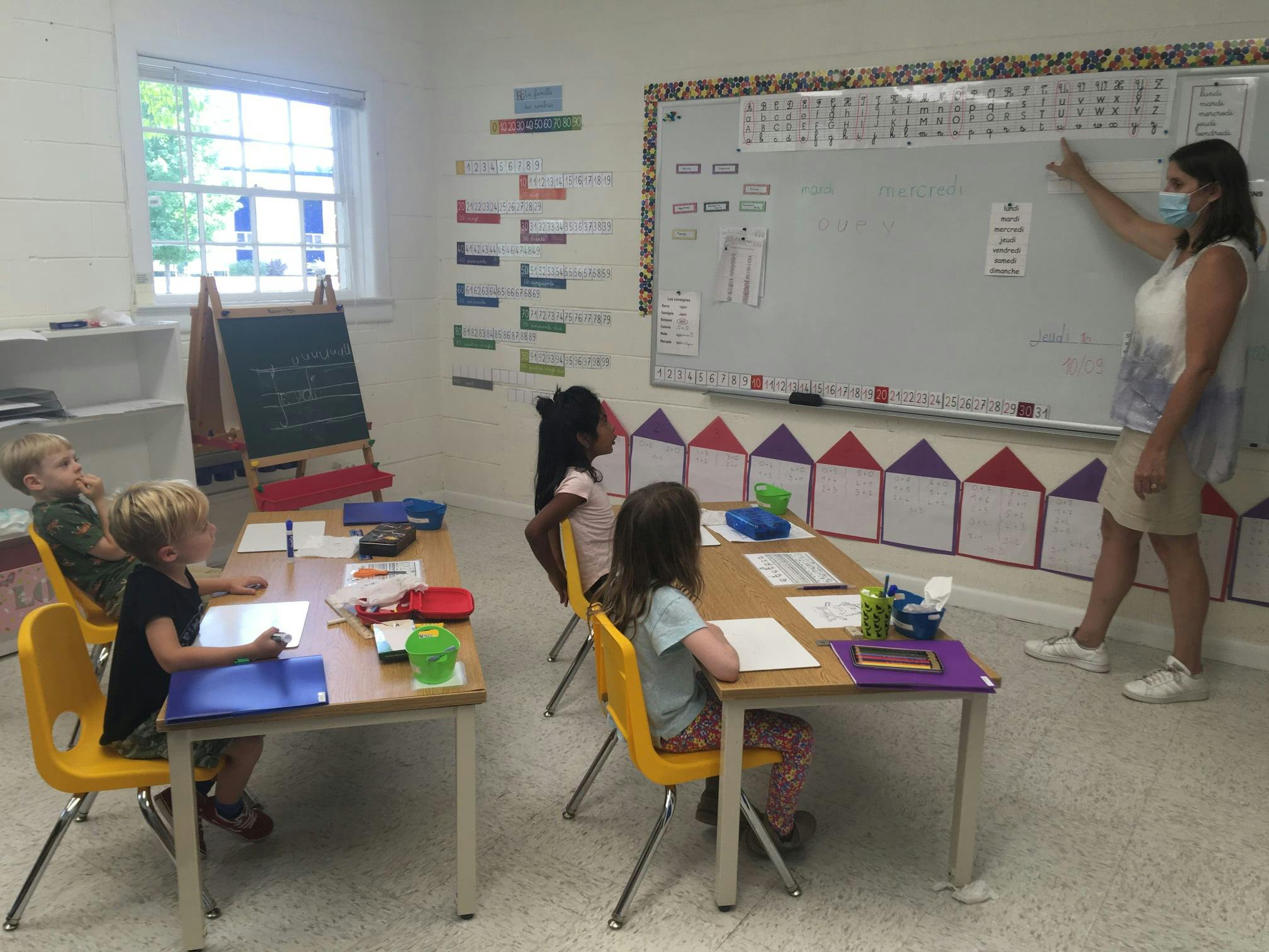 Adult teaching children in a classroom