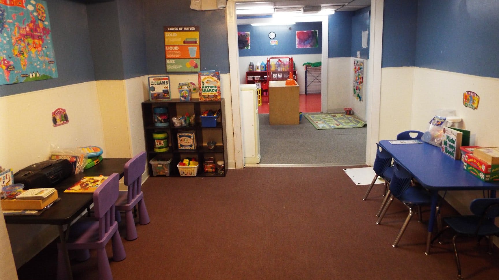 Classroom with small tables and chairs
