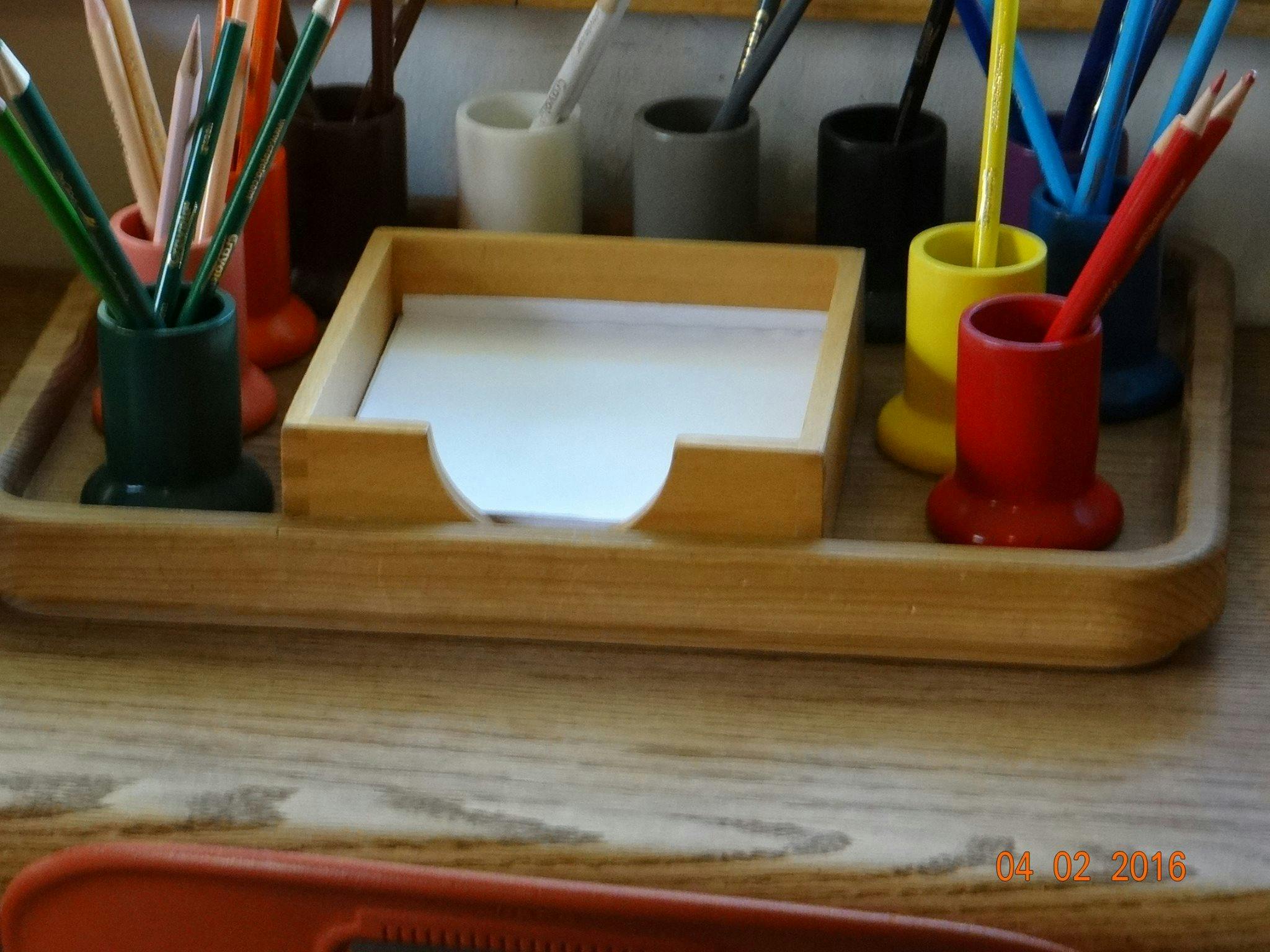 Desk organizer with pencils and paper
