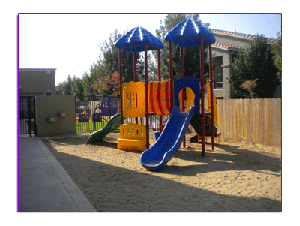 Playground with slides and climbing structures