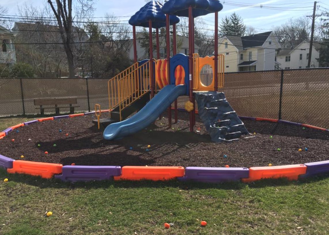 Playground with slides and climbing structure
